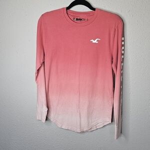 Hollister Mens Long Sleeve XS Ombre Pink‎ White T Shirt Rainbow Patch